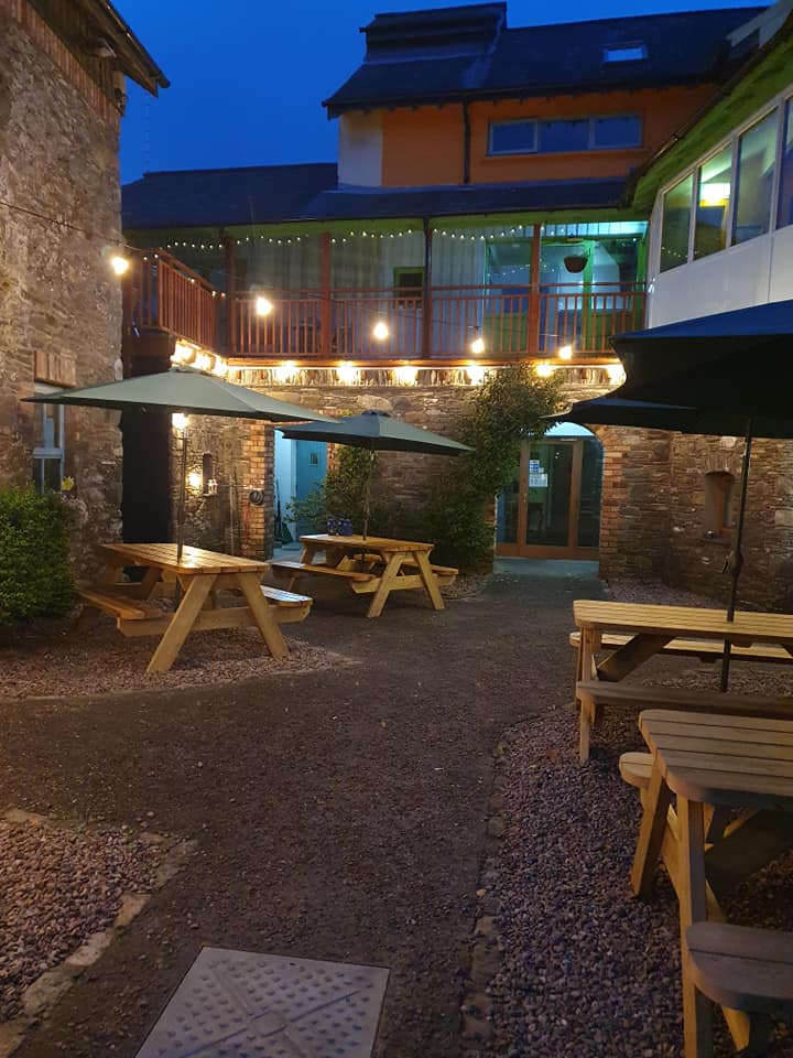 View of the courtyard sitting area in the evening